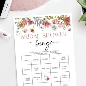 Juego de bingo para despedida de soltera estilo boho, 60 hojas de juego únicas, campo de flores silvestres, juego de bingo para despedida de soltera estilo boho, bingo para despedida de soltera, bingo para despedida de soltera, descarga