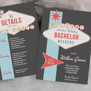 Invitación y itinerario de fin de semana de soltero vintage en Las Vegas Invitación moderna para despedida de soltero Descarga instantánea Letrero de Las Vegas Casino Lucky Guys