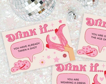 Drink If Bachelorette Party Game, Bachelorette Weekend, Drinking Game, Funny Bachelorette, Pink Cowgirl, Drink If Game, Nash Bash, Country