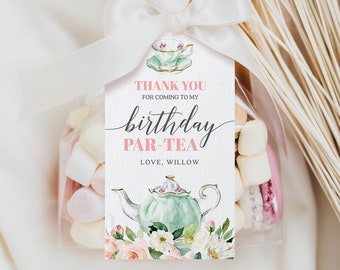 Tea Printable Favor Tag, Editable Thank You Tag Template, Favor Tag, Birthday Tea Party, Bridal Shower Tea, Birthday Party Favors, Par-Tea