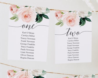 Wedding Seating Chart Template, Printable Seating Cards, Table Arrangement, Seating Cards, Seating Chart Display, Blushing Blooms, Floral