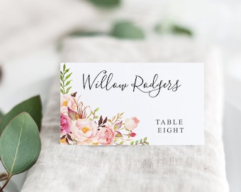 Rustic Place Card Template, Printable Place Cards, Wedding Place Cards, Name Cards, Meal Choice, Instant Download, Rustic, Antique Rose, DIY