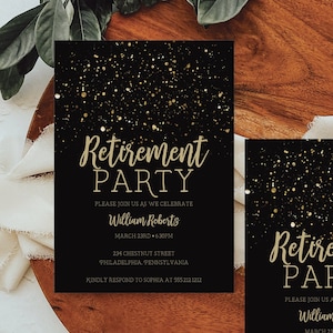 Retirement Party Invitation Template, Retirement Invitation Printable Download, Gold Confetti, Retirement Invite, Retirement Party Invite