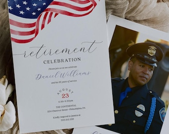 Retirement Party Invitation Template, Modern American Flag, Military Retirement Invitation, Police Retirement, Marines Army Navy Air Force