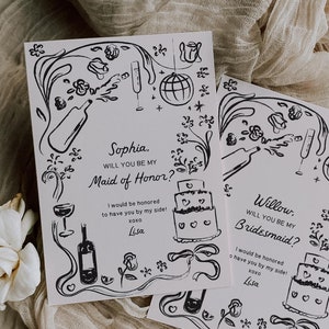 Modelo de cartão de proposta de madrinha de casamento, você será minha madrinha de casamento, cartão de madrinha desenhado à mão, presentes para madrinha de casamento, casamento, personalizado, cartão