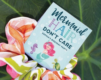 Mermaid Birthday Party Scrunchie Tag Template, Tie Dye, Birthday Favors, Sleepover, Hair Scrunchies, Printable Scrunchie Tag, Beach Hair