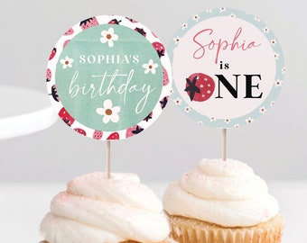 Berry Sweet Strawberry Cupcake Toppers, Berry First Birthday, 1st Birthday Cupcake, Editable Strawberry Party Decorations, Instant Download