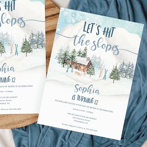 Ski Birthday Invite Template, Ski Invitation, Winter Birthday Invites, Skiing Party Invite, Any Age, Printable Birthday Party Invite, Sled