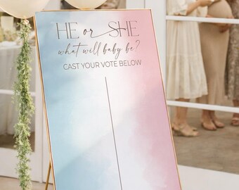 Gender Reveal Voting Sign Printable Template | Blue and Pink Sign | Instant Download | Boy or Girl | He or She | Baby Shower Sign | Voting