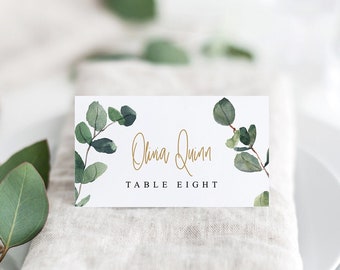 Eucalyptus Place Card Template, Wedding Place Cards, Printable Seating Cards, Instant Download, Eucalyptus Greenery, Modern, Boho, Avery