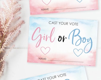 Gender Reveal Voting Cards - Girl or Boy - Gender Reveal Baby Shower - Cast Your Vote - Pink or Blue - Baby Shower Games - Printable