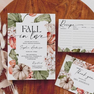 Fall in Love Bridal Shower Invitation Set, Boho Bridal Invitation Set, Pumpkin Bridal Shower Bundle, Download, Spiced Pumpkin, Fall Bridal