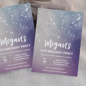 Slumber Party Invitation, Galaxy Slumber Birthday Invitation Printable, Space Sleepover Party Invite, Moon and Stars, Sleepover Birthday