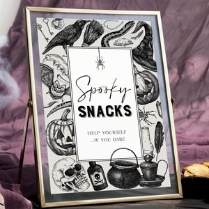 Printable Halloween Party Sign, Spooky Snacks, Halloween Decor, Halloween Party, Halloween Sign, Halloween Birthday Party, Vintage Halloween