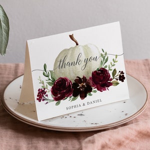 Dankeskarte, Brautparty Dankeskarte, druckbare Dankeskarte, Dankeskartenvorlage, Hochzeit Danke, Burgunder Kürbis, Herbst