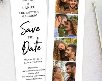 Bookmark Save the Date Template, Film Strip, Photo Booth, Save The Date with Photos, Unique Save The Dates, Printable Template, Modern