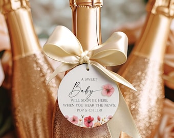 Champagne Baby Shower Thank You Tags Template, Favor Tags, Favor Stickers, Favors, Champagne Stickers, Champagne Favors, Pop When She Pops