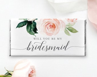 Bridesmaid Proposal - Will You Be My Bridesmaid - Printable Chocolate Bar Wrapper - Candy Bar Wrappers - Maid of Honor - Blushing Blooms