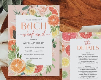 Tropical Citrus Bachelorette Weekend Invitation And Itinerary, Lemon Bachelorette Invite, OrangeBachelorette Invite, Instant Download