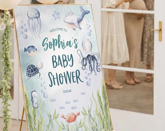 PRINTED & FREE SHIPPING Under The Sea Baby Shower Welcome Sign | Personalized Baby Shower Decor | Boy Baby Shower | Beach | Ocean | Whale