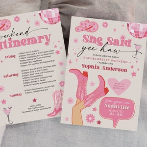 Nashville Bachelorette Party Invitation and Itinerary Template, Nash Bash Bachelorette Weekend Invite, Last Rodeo, Western, Country, Disco