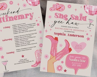 Nashville Bachelorette Party Invitation and Itinerary Template, Nash Bash Bachelorette Weekend Invite, Last Rodeo, Western, Country, Disco