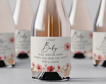 Baby Shower Champagne Label, Printable Champagne Labels, Baby Shower Favors, Champagne Shower, Girl Baby Shower, Pop and Cheer, Wildflowers
