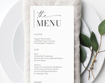 Minimal Wedding Menu Template, Printable Menu, Editable Menu, Bridal Shower Menu, Menu, Baby Shower Menu, Birthday Dinner, Minimal Aesthetic