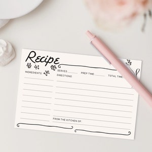 Cartão de receita desenhado à mão para impressão, cartão de receita para impressão, cartões de receita para chá de panela, cartão de receita 4x6, caprichoso, fora do mercado de noivas
