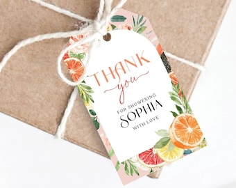 Citrus Bridal Shower Printable Favor Tag, Editable Thank You Tag Template, Favor Tag, Bridal Brunch, Tropical Citrus, Lemon, Orange