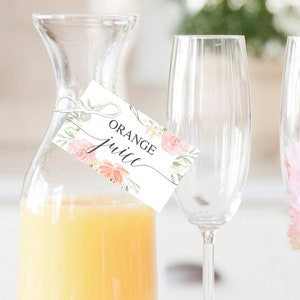 Mimosa Bar Juice Tags Hanging Juice Tags Mimosa Bar Tags Editable Tag Bridal Shower Decor Printable Tag Pastel Blush image 1