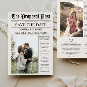 Newspaper Save the Date Template, Save The Date with Photo, Unique Save The Dates, Wedding Invitation Printable, Instant Download, Modern
