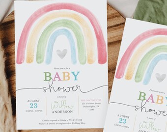 Rainbow Baby Shower Invitation, Boho Baby Shower Invite, Editable Printable, Gender Neutral Invites, Download, Boho Rainbow, Boy, Girl