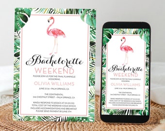 Flamingo Bachelorette Invitation Template, Flamingle Invitation, Tropical Bachelorette, Miami Bachelorette, Mexico Bachelorette Itinerary