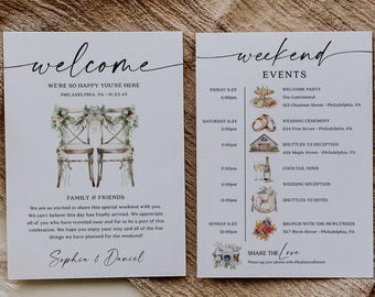 Wedding Itinerary Template Printable Wedding Welcome Bag Letter Weekend Schedule Information for Guests Order of Events Bohemian Script