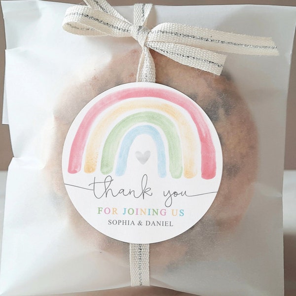 Boho Rainbow Thank You Stickers Template, Favor Tags, Wedding Printable, Baby Shower Favor Ideas, BabyShower Favors, Pastel Rainbow