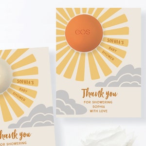 Sunshine EOS Lip Balm Baby Shower Favors, Girl, Boy, Printable, Thank You Favors, Easy Baby Shower Favor, Lip Balm, Sun, Gender Reveal