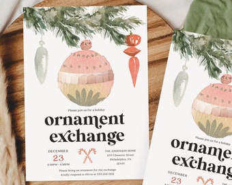 Ornament Exchange Invitation Template, Christmas Party Invites, Holiday Ornament Exchange Invite, Instant Download, Printable Editable