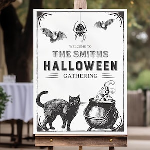 Plantilla clásica de letrero de bienvenida para fiesta de Halloween, bienvenida a la fiesta de cumpleaños de Halloween, imprimible, descarga instantánea, fiesta de disfraces, Halloween para adultos