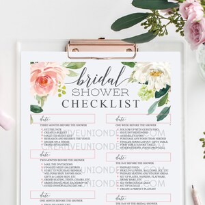 Bridal Shower Checklist, How To Plan A Bridal Shower, Printable Planner, Instant Download, Bridal Shower Decorations, Blushing Blooms