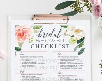 Bridal Shower Checklist, How To Plan A Bridal Shower, Printable Planner, Instant Download, Bridal Shower Decorations, Blushing Blooms