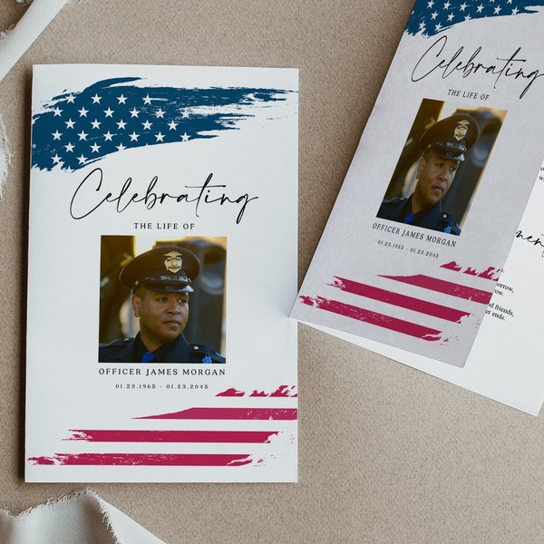 American Flag Funeral Program Template for Service Members, Veteran Funeral Printable Celebration of Life Program, In Loving Memory, USA