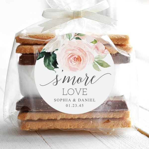 S'more Love Stickers Template, S'more Love Tags, Wedding Printable, Wedding Favor Ideas, Bridal Shower Favors, S'mores, Blushing Blooms