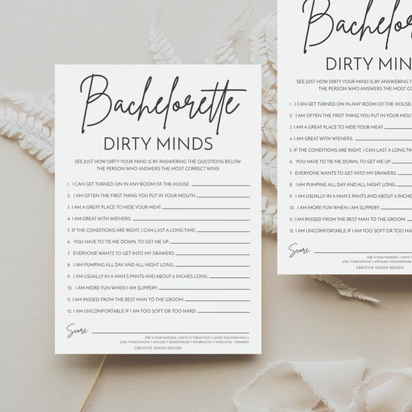 Dirty Minds Bachelorette Party Game, Bachelorette Party Game Template, Bachelorette Activity, Hen Party Game, Download, Modern Minimalist