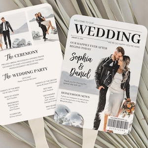 Bröllopstidning Programfläkt Anpassad programmall Personligt minimalistiskt bröllopsprogram Ceremoni Utskrivbar Modern bröllopstrend Snygg