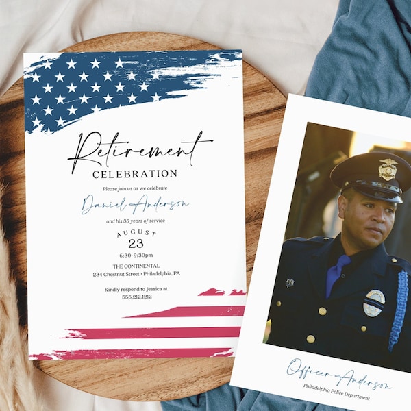 Retirement Party Invitation Template, American Flag, Military Retirement Invitation, Police Retirement Invite, Marines Army Navy Air Force