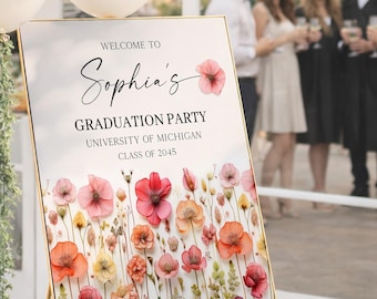 Graduation Party Welcome Sign Template | Graduation Decor | Printable Sign | Wildflower Graduation Sign | Class of 2026 | Flower Stems