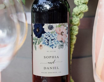 Wedding Wine Bottle Label Template, Printable Template, DIY Wedding Favor, Wedding Wine, Wedding Favors, Table Decor, Navy Blooms, Floral