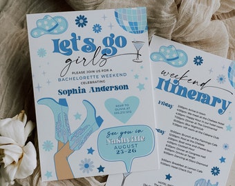 Let's Go Girls Nashville Bachelorette Party Invitation and Itinerary Template, Nash Bash Bachelorette Weekend Invite, Last Rodeo, Country