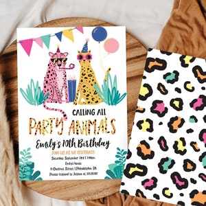 Mod Party Animals Birthday Invitation Template, Leopard Print, Safari Animals, Wild One, Safari Party Invite, Jungle Birthday Invite, Cats